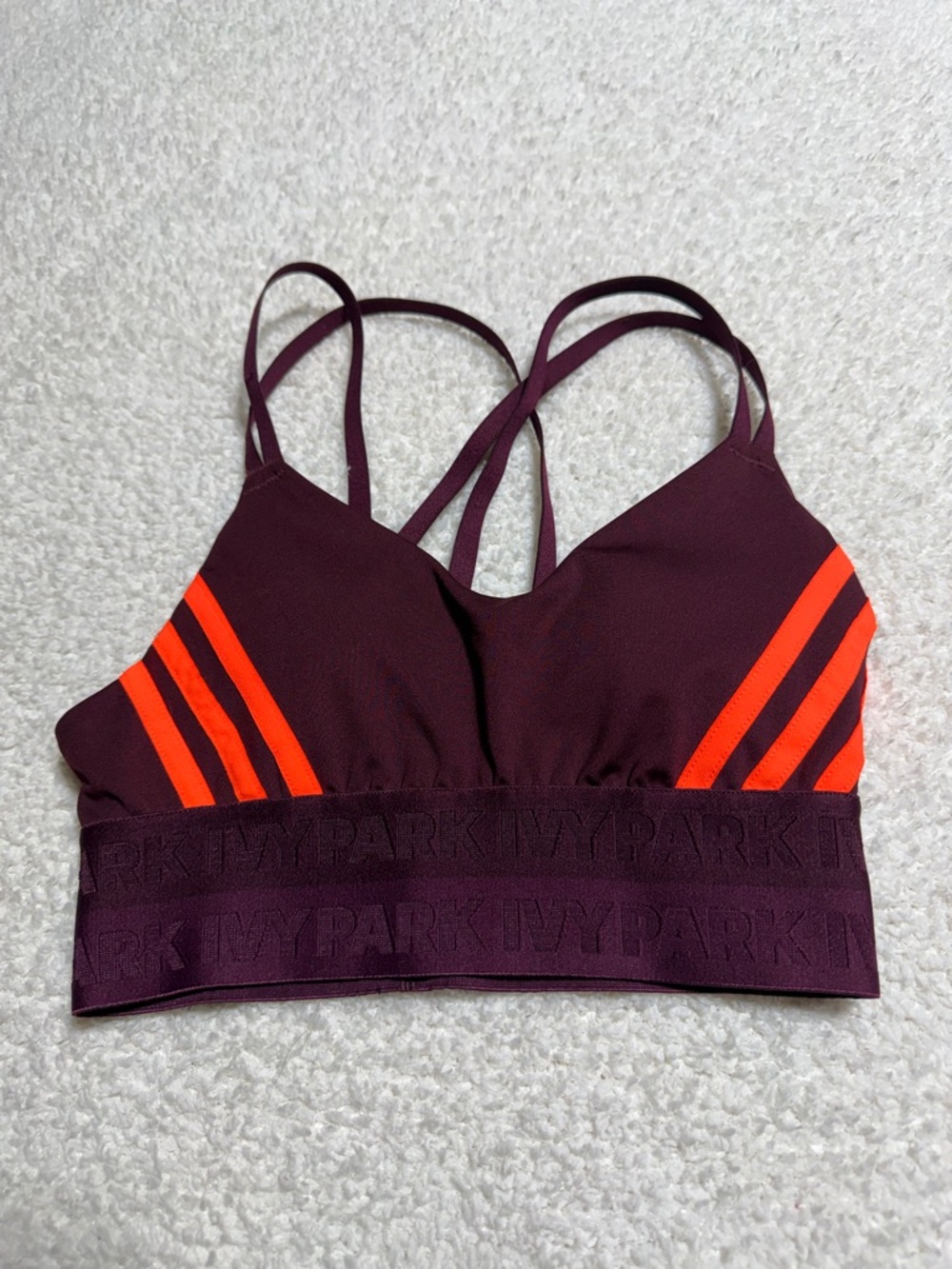 Adidas Ivy Park Burgundy Strappy Sports Bra XS Orange Stripe